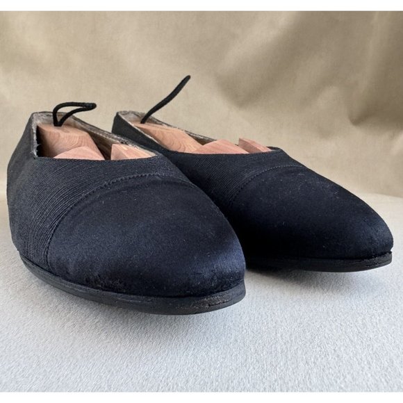 Chanel Ballet Flats Ballerina 37.5 Black Satin Denim Leather Cap Toe - Picture 6 of 11